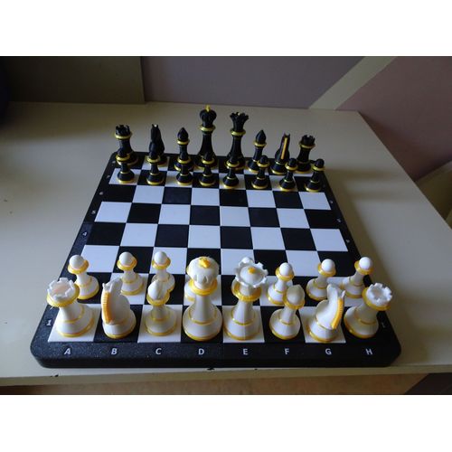 Echiquier  - Pions Doré Et Noire Et Blanc