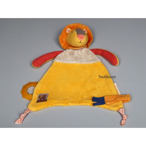 Doudou lion plat jaune orange Les Papoums Moulin Roty