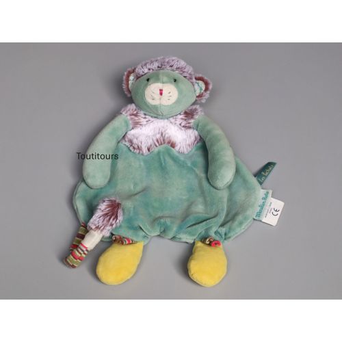 Doudou chat plat vert gris Les Pachats Moulin Roty