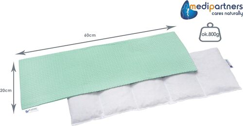 Coussin chauffant noyaux de cerise 60x20cm 800g 100% coton Waffle 5 Chambres par le froid Taie d'oreiller amovible (Menthe)