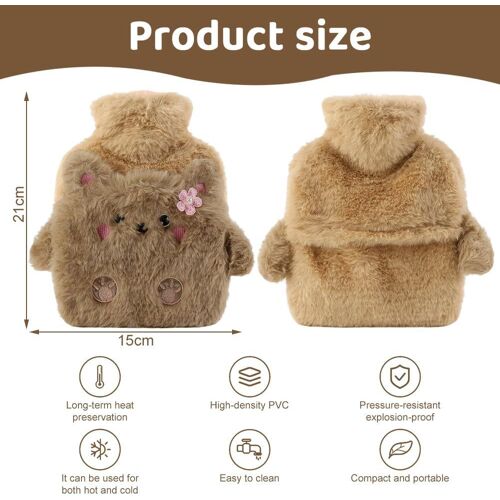 Bouillotte, 500ml Bouillotte Enfant Avec Couvercle, Mignon Peluche Bouillotte, Amovible Pour Le Nettoyage, Antidéflagrant Et Étanche, Convient Aux Enfants Et Aux Adultes (Ours)