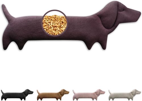LESCHI Coussin chauffant micro ondes (52x20cm) en coton 100% bio, Chien violet, Bouillotte graines de blé 100% bio, Bouillotte micro-ondes idéale pour réchauffer cervicale, épaules, cou, nuque
