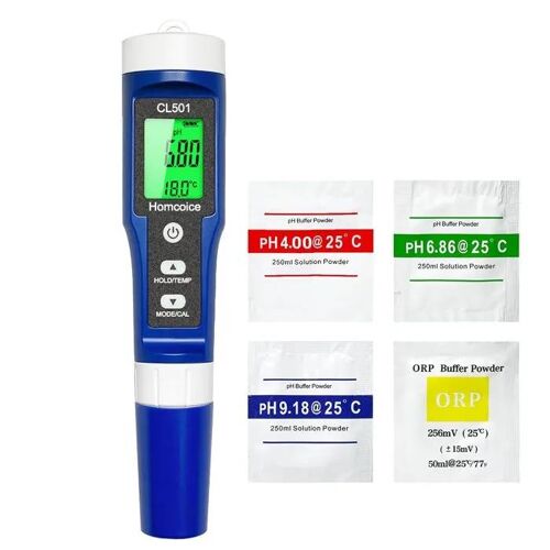 Testeur 5-en-1 Homcoice : pH, Chlore, ORP, H₂, Température - Piscine, Aquarium, Spa, Hydroponie.