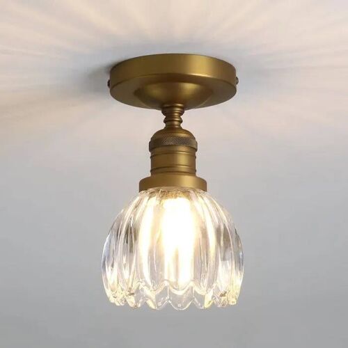 Pathson Plafonnier Industriel Laiton Antique, Abat-jour en Verre Tulipe pour Salon, Couloir, Chambre.