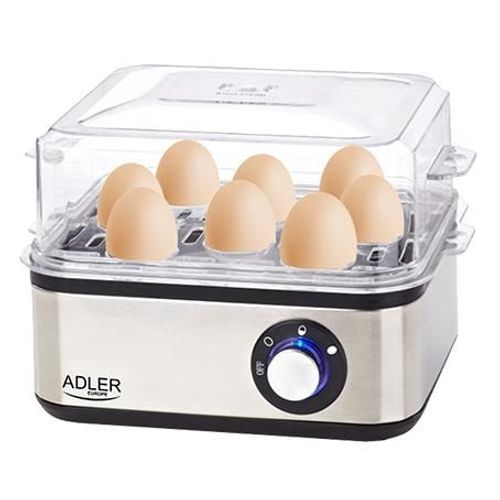 Adler AD 4486 cuiseur d'oeufs 8 oeufs 800 W Noir, Acier satin, Transparent