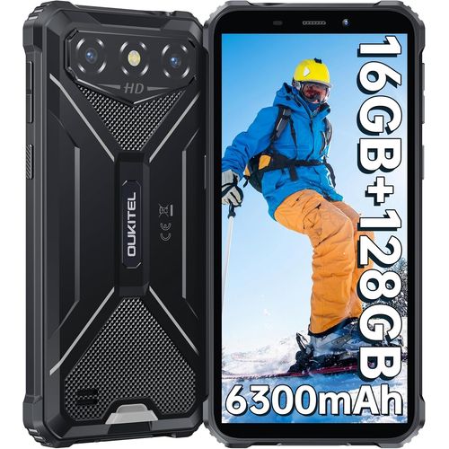 Telephone Incassable OUKITEL G3 16GB+128GB Ecran 6" 6300mAh Smartphone Robuste Android 14 13MP Dual 4G SIM/GPS Noir