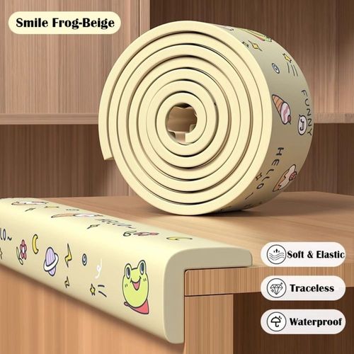 Coussin Anti-Collision Pour Enfants,Bande De Protection De Bord De Bureau,Sécurité Bébé,Coin Mural,Pare-Chocs En Mousse De Seuil Auto-Adhésif Épais,2m - Type Smile Frog-Beige