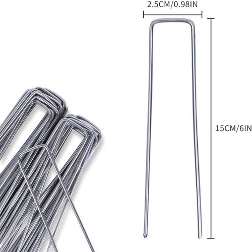 Kalanka-50pcs Piquets De Fixation En Acier Galvanisé, Agrafes De Fixation De Jardin, Pour Toile De Paillage, Le Treillis Métallique Et Les Filets, 150 Mm De Long,25 Mm De Large,Ø 3 Mm