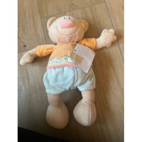 Doudou peluche ours chat bleu orange nattou bar bear 27cm