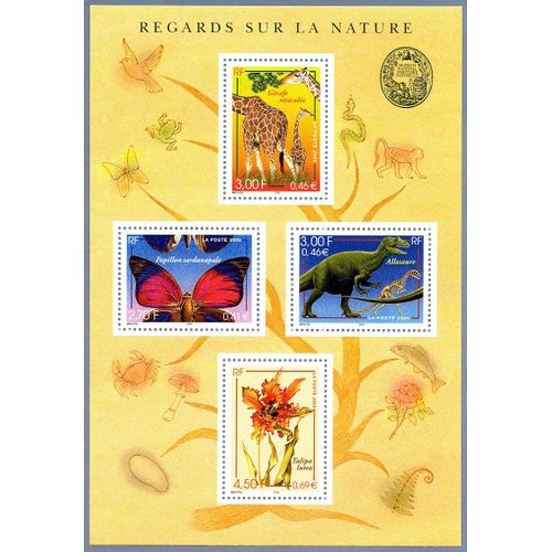 Série Nature De France (15) Faune Et Flore Bloc Feuillet 31 Année 2000 N° 3332 3333 3334 3335 Yvert Et Tellier Luxe
