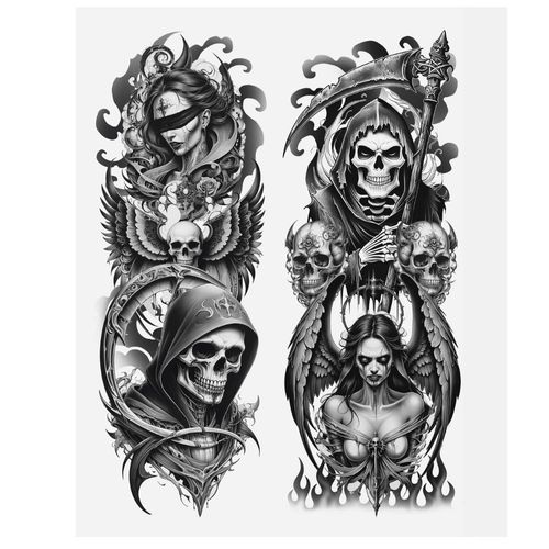 Paire De Collants Tatouages Faucheuse Mort Femme