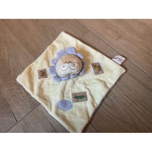 Doudou peluche lion bengy jaune jungle jaune bleu