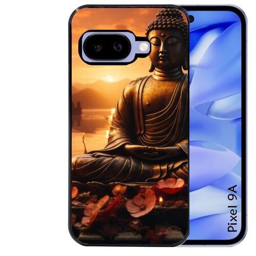 Coque Noire Pour Pixel 9a Motif Bouddha Et Soleil