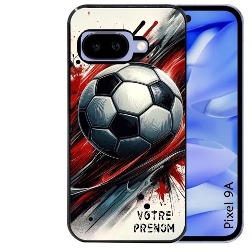 Coque Noire Pour Pixel 9a Motif Ballon Foot Avec Prenom