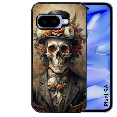 Coque Noire Pour Pixel 9a Motif Tete De Mort Chapeau