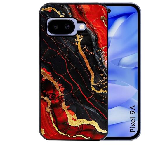 Coque Noire Pour Pixel 9a Motif Marbre Rouge