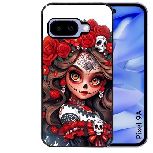 Coque Noire Pour Pixel 9a Tete De Mort Calavera Rouge