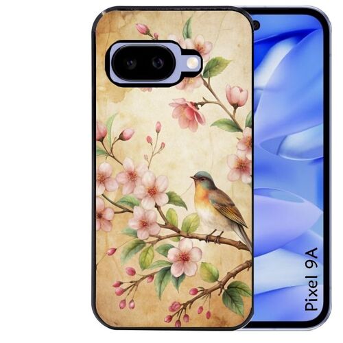 Coque Noire Pour Pixel 9a Motif Fleur Et Colibri