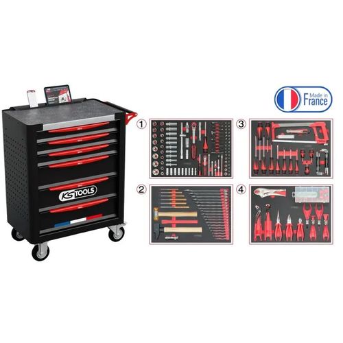 KS Tools 824.6536F Servante d'atelier 6 tiroirs équipée de 265 outils
