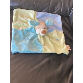 Chien DOUKIDOU doudou plat bleu et vert voiture 26*26cm