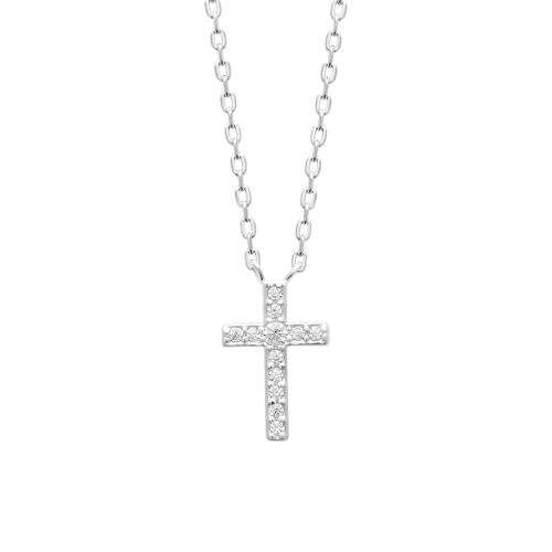 Collier Brillaxis Argent Rhodié Croix Empierrée 45 Cm