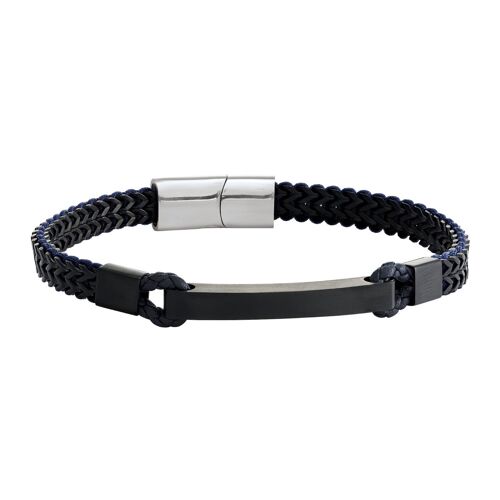 Bracelet Homme Jourdan Donovan Acier Noir Et Cuir Bleu