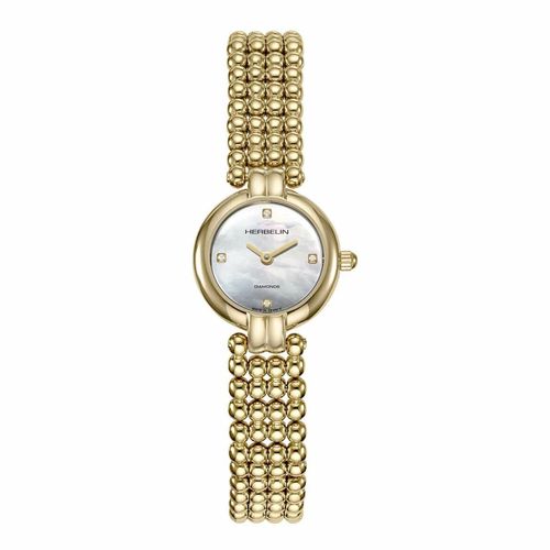 Montre Femme Herbelin Acier Doré Diamants Nacre Ligne Perles