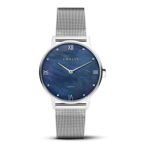 Montre Femme Amalys Aurore Acier Cadran Bleu Nacré Collection Kelly