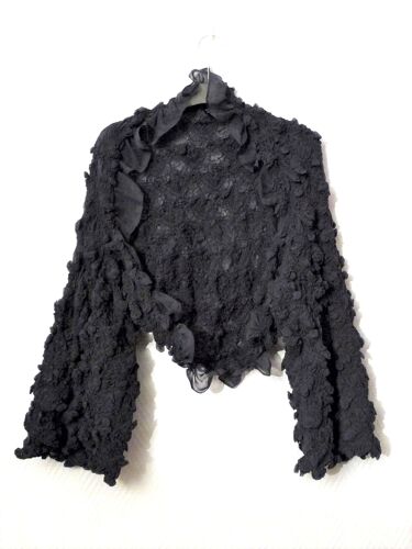 Top/ Boléro/ Gilet En Tissu Froissé Gris Anthracite- Taille 38- Ekjo