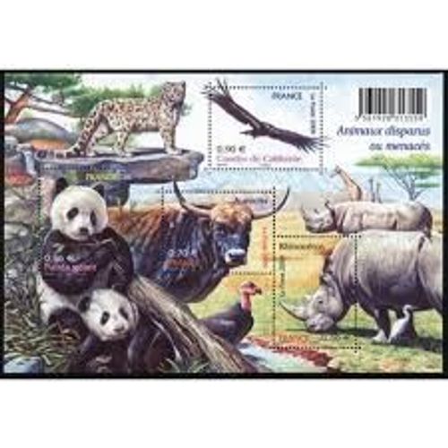 Série Nature (23) : Animaux Disparus Ou Menacés D'Extinction Bloc Feuillet 128 Année 2009 N° 4372 4373 4374 4375 Yvert Et Tellier Luxe