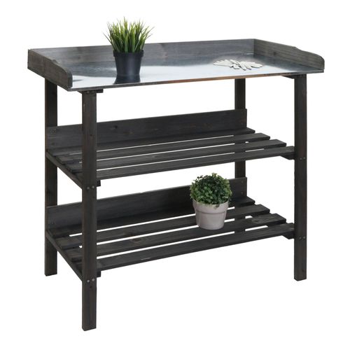 Table À Plantes Hwc-O14, Table De Jardinier Table À Fleurs Étagère À Plantes, Outdoor Bois Sapin Certifié Mvg, 86x92x41cm   Anthracite