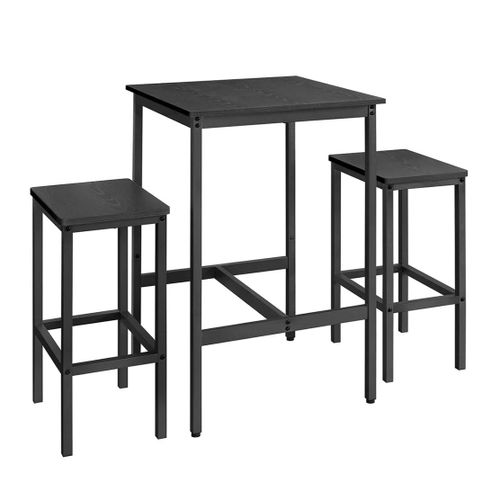 Ensemble Table De Salle À Manger Table De Bar Et Chaises De Bar 60 X 60 X 90 Cm Et Tabouret Cadre En Acier Style Industriel Marron Rustique Et Noir Helloshop26 12_0005434