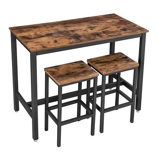 Lot table et chaises de bar table haute avec 2 tabourets de style industriel 120 x 60 x 90 cm pour cuisine salle à manger salon marron Helloshop26 12_0006319