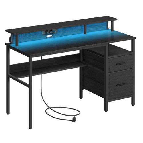 Bureau Gaming Avec Lumières Led Et Multiprise 55 X 135 X 90 Cm Bureau Informatique Avec Support D'écran Table Avec Rangement 2 Tiroirs 2 Ports Usb Pour Bureau Noir Helloshop26 12_0004636