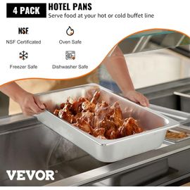 Mevronisshop-Bac Inox Alimentaire Lot De 4 Plats À Four En Acier Inoxydable 13l Épaisseur 0,8mm Bac Poli Rectangulaire Effet Miroir Aliments Chauds Et Froids Pour Cuisine De Restaurant Gril Gâteaux