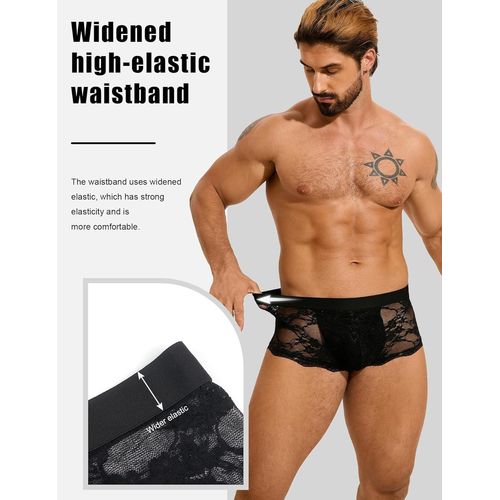 Kalanka-Boxer Homme Sexy Caleçon Homme En Dentelle Avec Ceinture Élastique Transparent Boxers Hipster Ajustés Pour Hommes Grande Taille Sissy Lingerie Tenue Sexy Sous-Vêtements