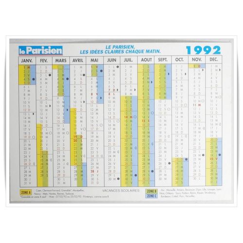 Calendrier De Poche Le Parisien - 1992