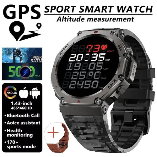 T-rex 3 Ultra GPS montre intelligente intégré double bande GNSS boussole altimètre barométrique 5ATM IP69K étanche AMOLED appel Smartwatch,Bande de camouflage GNSS intégrée 2