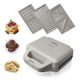KotiCidsin Gaufrier multifonction, Croque Monsieur, Grill et Gaufrier 3 en 1, 750W, Gris