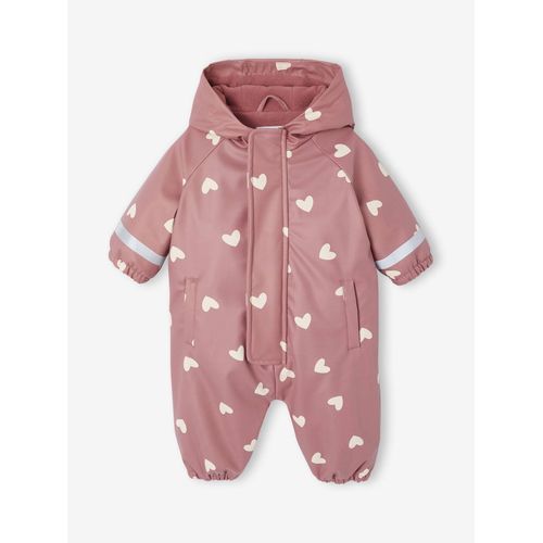 Combinaison De Pluie Imprimée À Capuche Bébé Doublée Polaire Vieux Rose
