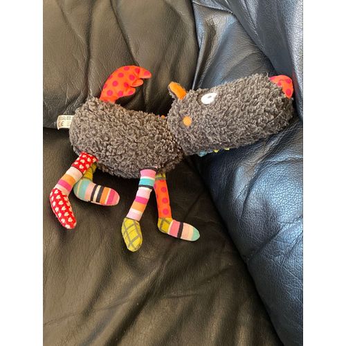 Ebulobo doudou loup gris noir orange vert grelot 30cm