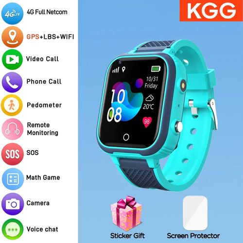 (Global Version¿Blue) Montre connectée 4G pour enfants,GPS,WIFI,étanche,appel vidéo HD,moniteur à distance,localisation,téléphone,horloge,téléchargement par application,caméra intelligente