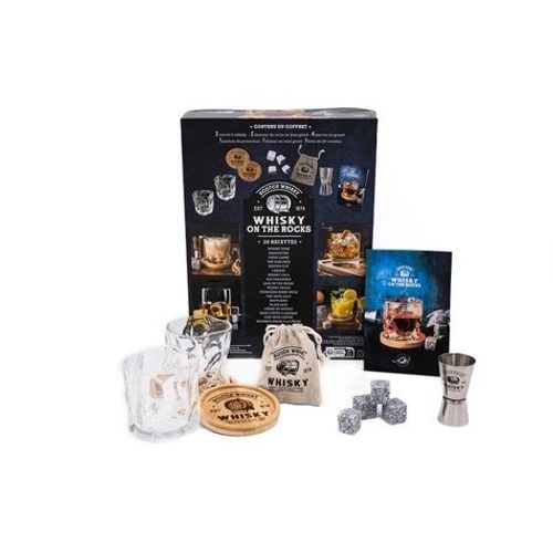 Whisky On The Rocks - Coffret Avec 2 Verres À Whisky, 2 Dessous De Verre, 4 Pierres En Granit, 1 Pochon De Protection, 1 Doseur En Inox