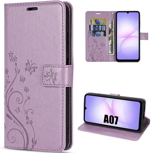 Coque Pour Samsung Galaxy A07, Protection Antichoc Anti-Rayures Cuir Synthétique Motif Relief Papillon Violet - Efconnection