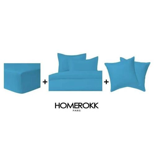 Ensemble De Literie - Homerokk - Housse De Couette 220x240 - 2 Taies 65x65 - Drap Housse 140x190 - Turquoise