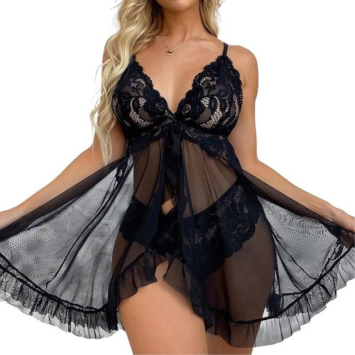 Kalanka-Lingerie Femme Sexy - Combinaison Dentelle Bretelles Babydoll Décolleté En V