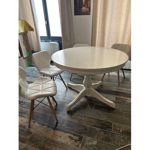 Table Ingatorp Beige (Vendue Comme Blanche Chez Ikea Mais Plutôt Crème) En Très Bon État + 4 Chaises Style Scandinave Crème