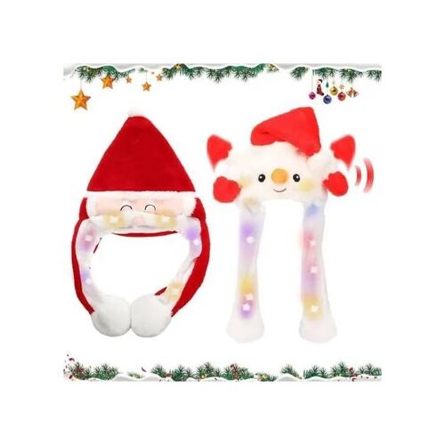 Ensemble de Bonnets de Noël LED Père Noël Bonhomme de neige, Oreilles Mobiles 2pcs
