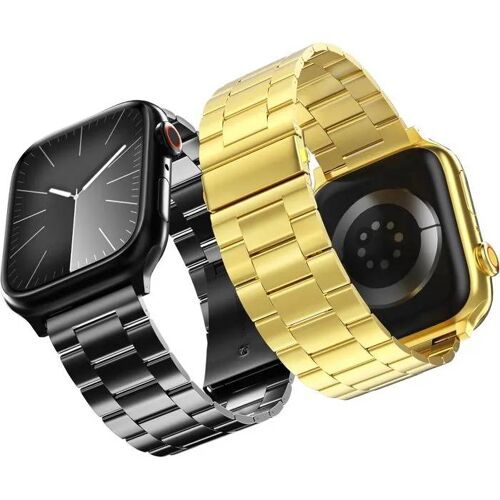 Bracelet Pour Apple Watch Acier Réglable 42-49 Mm Noir Or 2 Pcs