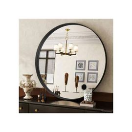 Miroir Rond 81cm Cadre Aluminium Noir : Élégance & Sécurité pour Salon, Chambre, Salle de Bain - Style Moderne & Industriel Garanti